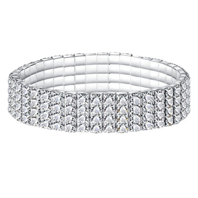 

Crystal Bracelets Silver Plated Shiny Wristband Single Row Stretched Elastic Strand Bracelet for Women Girlfriend Gifts