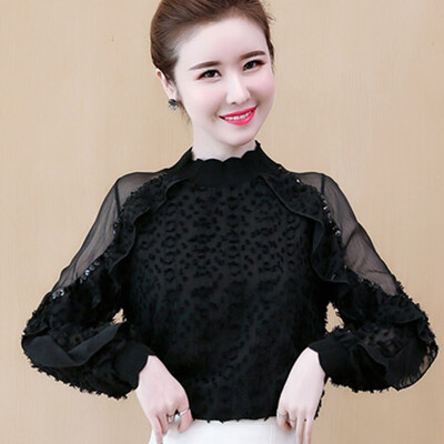 

Tailored Chiffon Women Blouse Shirt Long Sleeve Solid Color Top Elegant Party Style