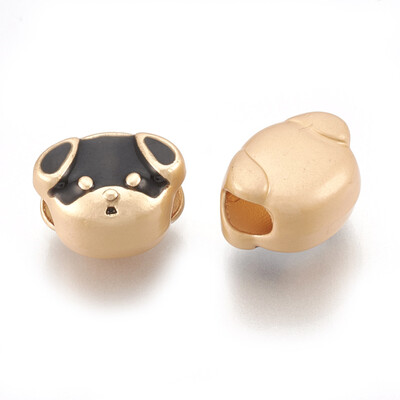

Alloy Enamel European Beads Large Hole Beads Matte Style Dog Head Matte Golden Black 13x10x8mm Hole 4mm