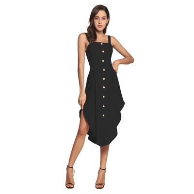 

Solid Color Button Backless Tunic Dress Women Irregular Sleeveless Dresses