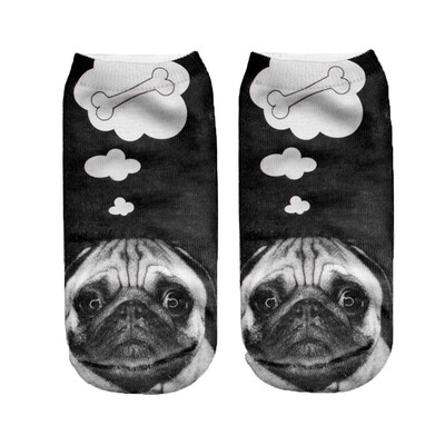 

New Arrival 3D Pug Dog Print Socks Casual Harajuku Art Socks Low Cut Animal Sock Ankle Womens Sock Short Meias Feminina