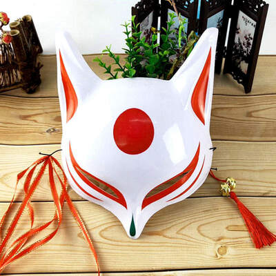 

Japanese Style Fox Half Face Hand-Painted Mask Cosplay Masquerade Dress Up Mask For Bar Party Halloween Decoration