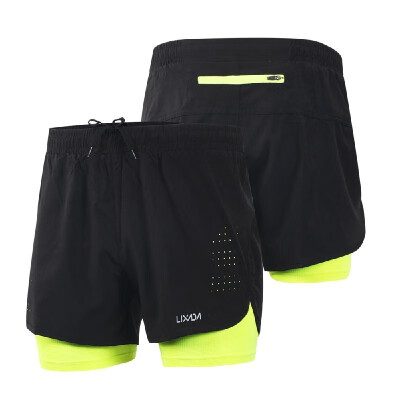 

Lixada Mens 2-in-1 Running Shorts Quick Drying Breathable Active Training Exercise Jogging Cycling Shorts with Longer Liner