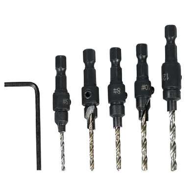 

5pcs HSS Countersink Drill Cone Bit Set 14" Hex Shank Quick Change Taper Drill for Woodworking Screw Carpentry Reamer Chamfer Mil
