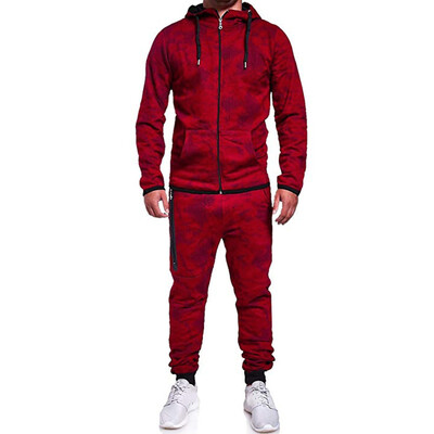 

Toponeto Mens Autumn Print Zipper Sweatshirt Hooded Top Pants Sets Sports Suit Tracksuit