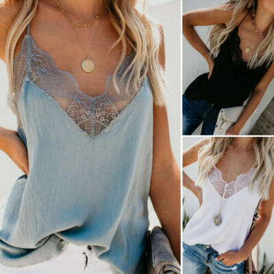 

Hot Womens Bandage Summer Lace Vest Blouses Lace Trim Shirts Tank Tops Clothes