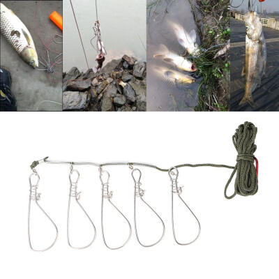 

Greensen Stainless Steel Heavy Duty Fishing Catch Stringer with 5 Lock Snaps Ropes Float