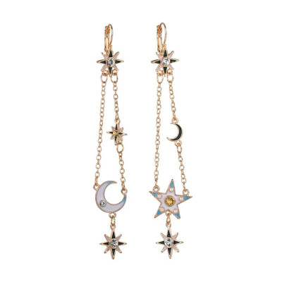 

Women Fashion Asymmetric Rhinestone Star Moon Linear Earrings Party Jewelry