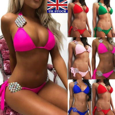 

Womens Push-up Crystal Diamond Bandage Bikini Set Swimsuit Swimwear Bathing Suit