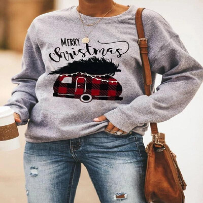

Christmas House Pattern Letters Printed Long Sleeves Tee
