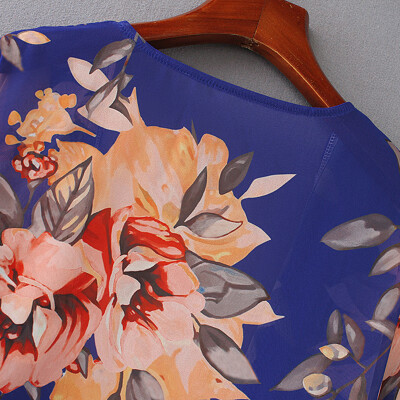 

New Women Chiffon Kimono Cardigan Floral Print Boho Loose Outerwear Beach Bikini Cover Up Blue