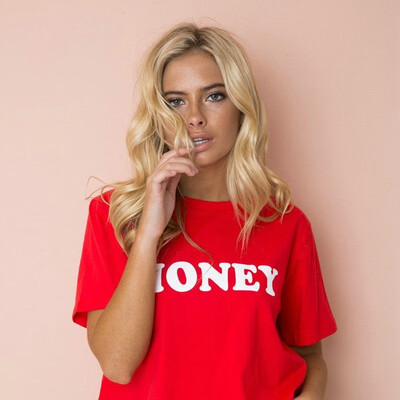 

2018 New Arrival T Shirt Women Man Harajuku HONEY Printing tshirt Casual Female Tee Befree Cotton Simple Tops shirt Plus Size