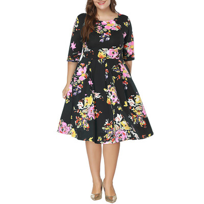 

Printing Round Collar 34 Length Sleeve Dress