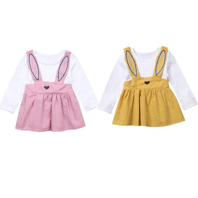

Newborn Toddler Kids Baby Girls Bunny Rabbit Cotton Dress Long Sleeve Overall Tutu Dresses Outfits 0-3Years