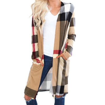 

2019 Autumn Fashion Women Plaid No buckle Straight Cardigan coat