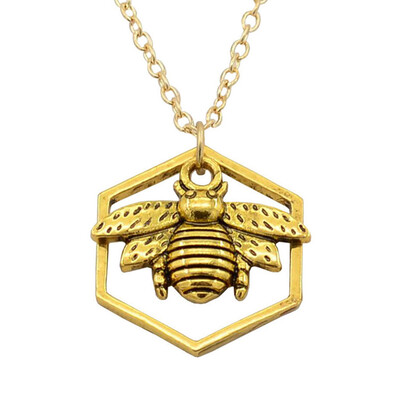 

Fashion Jewelry Necklace Dull Gold Color Honeycomb Bee Pendants Hollow For Women Nice Gift