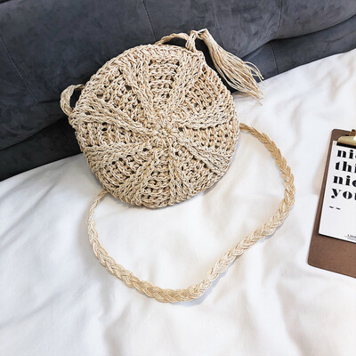 

Women Cross Body Bag Round Circular Rattan Wicker Straw Woven Beach Basket Purse Summer Hollow Messenger Crossbody Bags