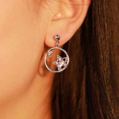 

fashion silver crystal asymmetry stud earrings for women trendy star stud earrings female fashion jewelry wholesale