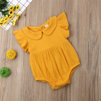 

UK Newborn Baby Girl Cotton & Linen Romper Bodysuit Jumpsuit Outfits Set Clothes