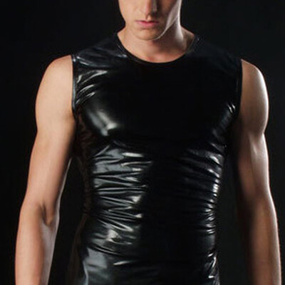 

Men Patent Leather Sexy Short Sleeveless Muscle T-Shirt Undershirt Tee Tops Vest