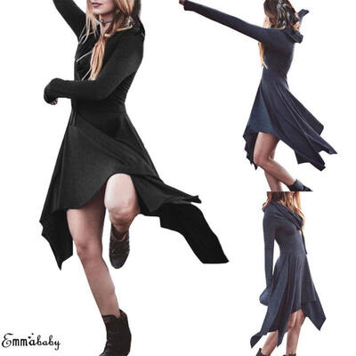 

Women Lady Casual Slim Fit Long Sleeve Mini Dress Irregular Hooded Dress Party Cocktail