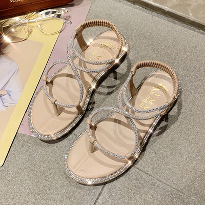 

Sandals fairies wind flat ins tide super fire fashion rhinestones Joker toe gladiator sandals