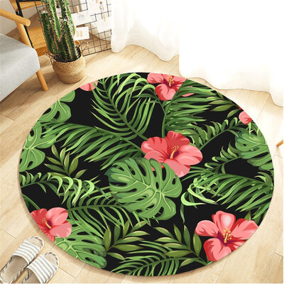 

Toponeto Tropical Plant leaves Pattern Round Flannel Bathroom Kitchen Carpet 60cm
