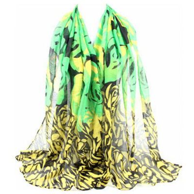 

New Fashion Lady Long Flower Soft Wrap Lady Shawl Silk Voile Scarf Scarves