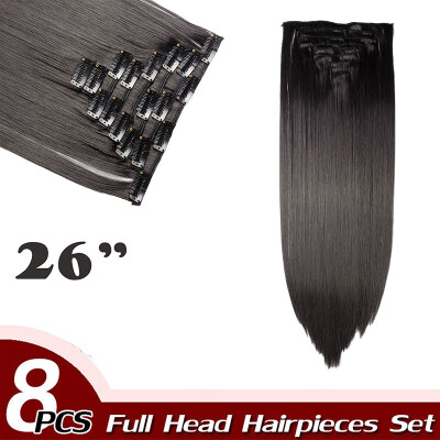 

Full Head Clip Synthetic in Hair Extensions 8 Piece 18 Clips Hairpiece Long Wave Curly Straight for Women