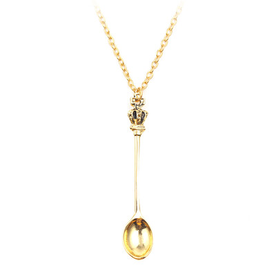 

Vintage Crown Mini Tea Spoon Pendant Women Necklace Long Chain Jewelry Gift