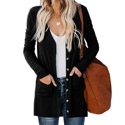 

Toponeto Womens Ladies Cardigan Solid Long Sleeve Pocket Button Coat Outerwear