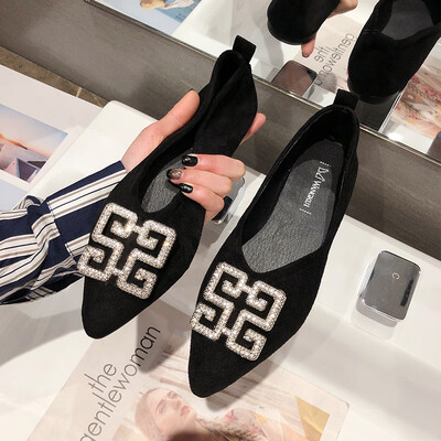 

Chic Bean Shoes Female Spring&Summer Korean Edition Tip Drill Square Button Flat sole Fairy Shoes Tide