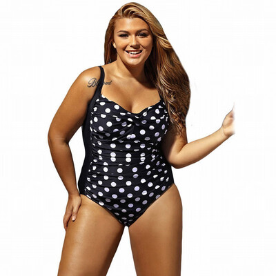 

Plus Size black wave point tube top strap chest pad unloading body elastic swimsuit