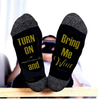 

Personalised Socks Letter Printed Socks Turn On Hallmark And Bring Me Wine Funny Socks Unisex Socks