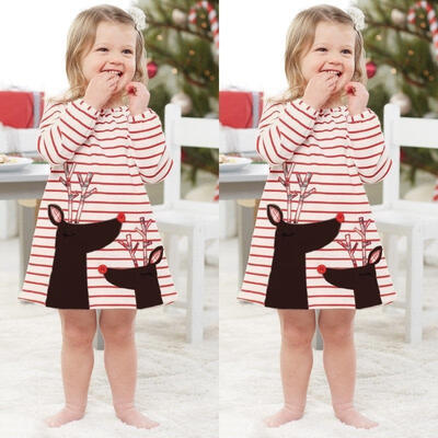 

USA Baby Girls Christmas Costume Clothing Xmas Reindeer Children Dress One Piece