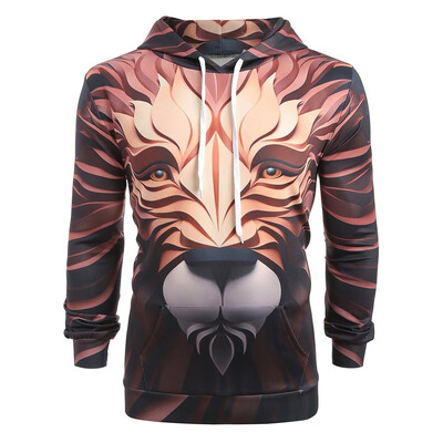 

Lion Head Print Pouch Pocket Hoodie