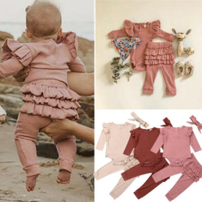 

UK Newborn Baby Girl Clothes Romper Bodysuit Ruffle Pants Leggings Outfits 3PCS