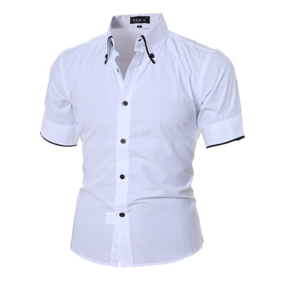 

New Fashion Edging Lined Stripes Men\s Slim Short-Sleeved Shirt