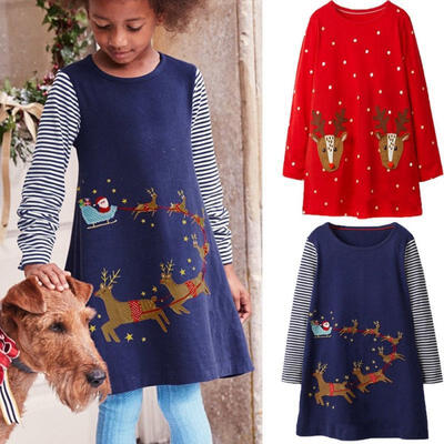 

Christmas Toddler Kids Baby Girl Xmas Long Sleeve Cotton Casual Dress Clothes