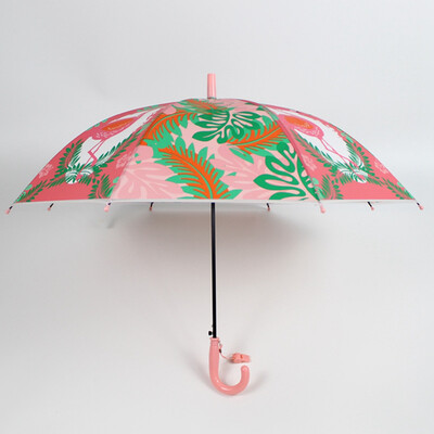 

Pink Flamingo on Polka Windproof Travel Lightweight Outdoor Umbrella Rain And Sun for children or girls