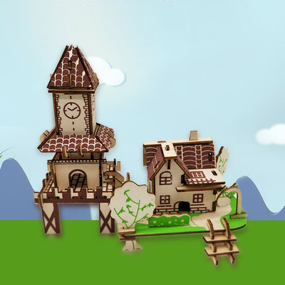 

Gotoamei Kids 3D wooden DIY Houses Jigsaw Children Castle Construction Pattern Puzzle Toy