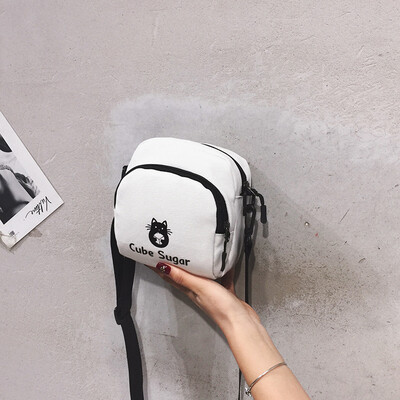 

Canvas bag female slung summer small bag 2019 new fashion student Korean version of the simple wild shoulder phone bag