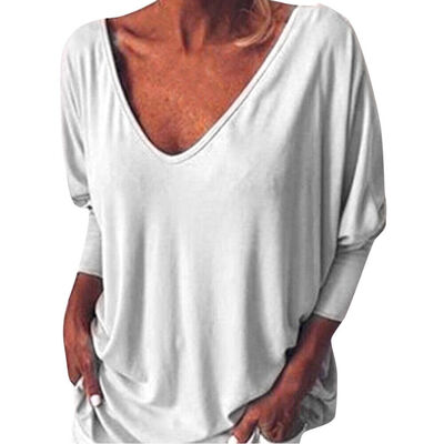 

Fashion Women Ladies Long Sleeve Loose Blouse Autumn V Neck Casual Shirt Tops -3XL