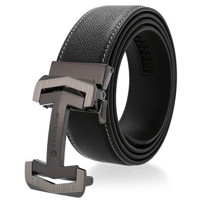 

Goldlion Mens Belt Automatic Buckle Leather Belt Business Youth Pants Casual Pants Belt Black FAY083059-711 110-120CM