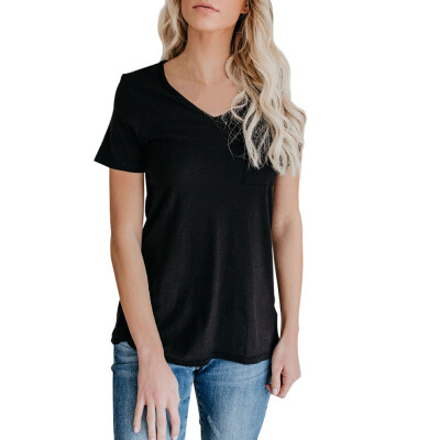 

Summer T Shirt Plus Sizes Women T-shirt Solid V Neck Short Sleeve Casual Top with pocket female Tunic