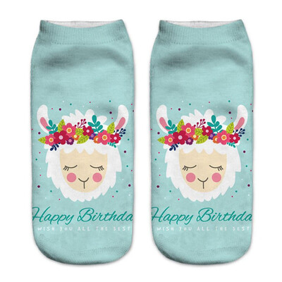 

1Pair Women Low Cut Ankle Socks Funny Llama 3D Printing Socks Cotton Hosiery Printed Alpaca Socks