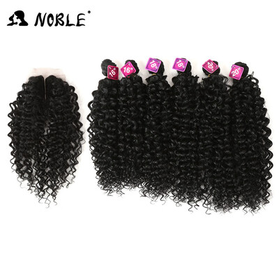 

Noble Synthetic Hair Weave 16-20 inch 7Pieceslot Afro Kinky Curly Hair Bundles With Closure African lace For Women hair Extensi