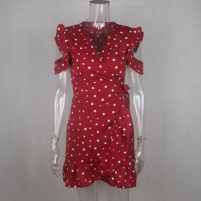 

PREISEI Summer Women Sexy Sweet Dot Ruffles Chiffon Dress Bandage V-Neck Short Sleeve Empire Party Mini A-Line Dresses PR180517