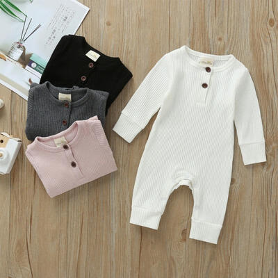 

2019 Baby Spring Autumn Clothing Newborn Infant Baby Boy Girl Cotton Romper Knitted Ribbed Jumpsuit Solid Clothes Warm Outfit
