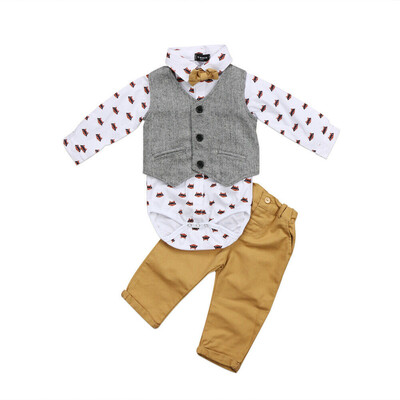 

Infant Baby Boys Suit Waistcoat Trousers Tie Tuxedo Formal Outfit Set 0-24M